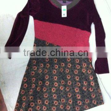 SHDR221 cotton velour printed dress price $9 front view