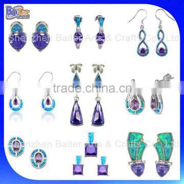 Opal Jewelry Factory!Custom Copper Synthetic Amethyst And Opal Earring Wholesale 925 Sterling Silver Opal Earrings With Amethyst