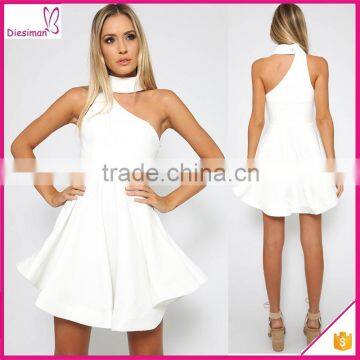 Fashion women fit and flare white sexy party dress