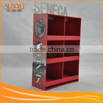 Dark Red Cigarette Floor Display Shelf With More Compartment