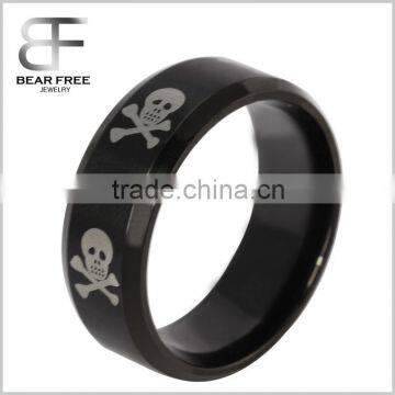 Fashion Cool Black Stainless Steel Skull and Crossbones Men's Finger Band Ring 8MM Width