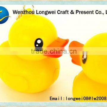 little yellow duck shaped pvc sound keychain