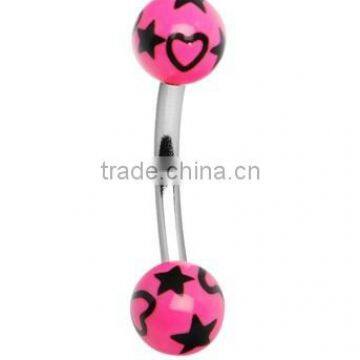 Pink and Black Hearts and Stars Eyebrow Ring