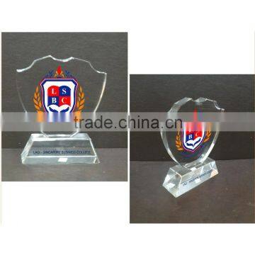 Wholesale custom crystal shield shape trophy plaque for business gift award plaque