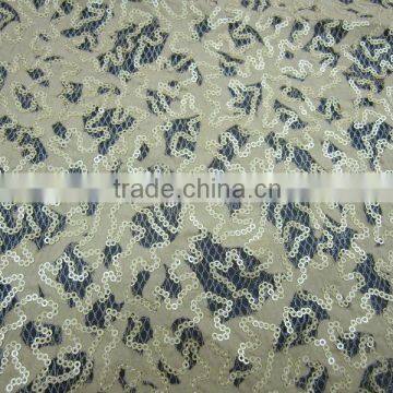 hot laser cutwork cotton paillette sequin embroidery net fabric for dress-khaki