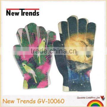 Colorful 3D cat and birds printing acrylic magic gloves telefingers gloves