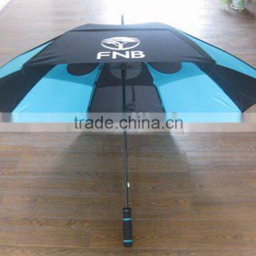 High Quality Two layers Windproof auto open fiberglass promotional umbrella golf umbrella