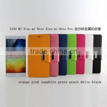 Hot selling new design gold dust metal button leather case for Xiaomi note For Xiaomi pro