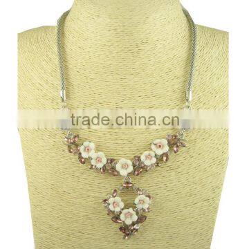 Wholesale fashion texture silver tone crystal flower statement long necklaces