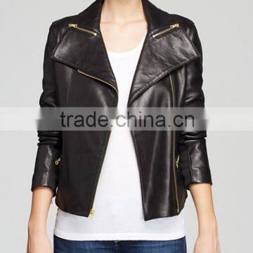 Shawl collar genuine leather jacket for women