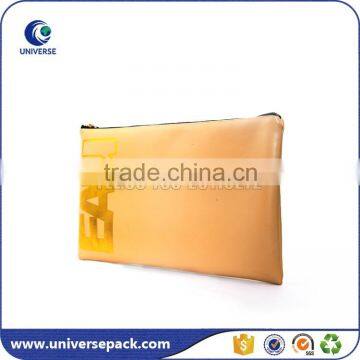 customized gold logo polyester lining pu zipper cosmetic bags