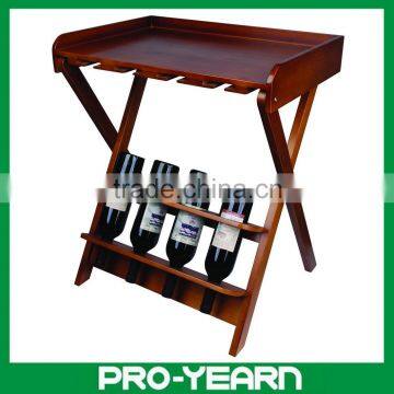 Classic Antique Foldable Wooden Wine Rack Shelf with 4 Holders for Wine Bottle and 4 Holders for Wine Glass Cup and 1 Table Top