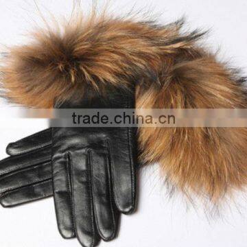 2016/2017 New Fashion Real Leather Gloves With Raccoon Dog Fur