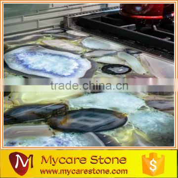 Semi precious blue agate polished bar top