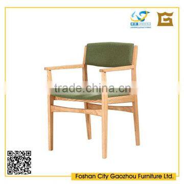 Simple style green leather solid ash wood dining chair with armrests