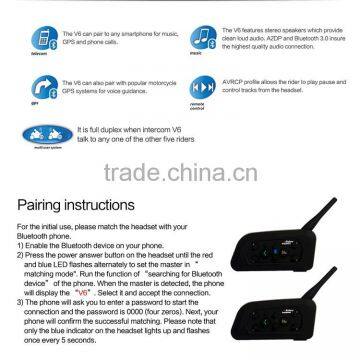 Wholesale! V6 Noise Cancelling and Waterproof Helmet Bluetooth Headset for 1200 Meters 6 Riders Talking