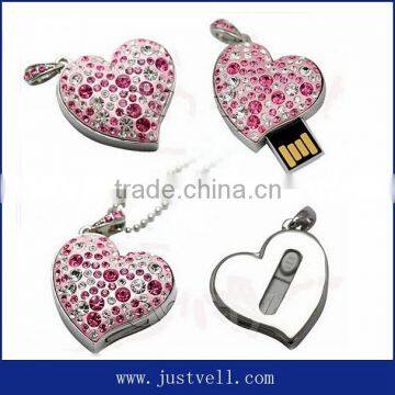 New arrival heart shape usb flash memory ,crystal usb flash drive