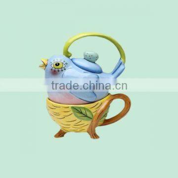 wholesale handmade flight blue of fancy bird ceramic tea cup