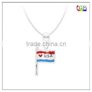 Red Blue White Enamel National Flag Pendant Silver Necklace