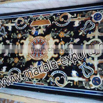 Rectangle Table Top Stone Marble Inlaid Pietre Dure Dining Table Top, Center Table Top Black k