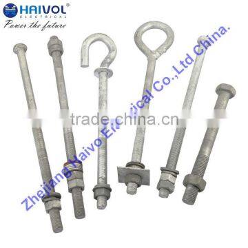 Hot DIP galvanizing bolt with nut for power transmission line