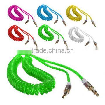 factory price 3.5mm audio tipo gusano cable Spring aux noodle cable cheap price whole sale 1 meter