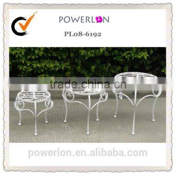 POWERLON Wrought Iron S/3 Small Planter Stand Antique White Outdoor Furniture photo-3