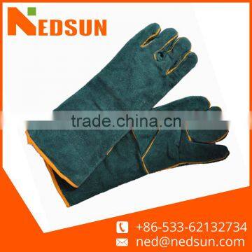 Green cowhide split full palm leather welding gloves