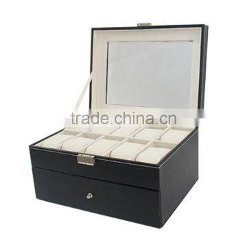 Store More Watch Box Large 20 Mens Black Leather Display Glass Top Jewelry Case Organizer photo-3