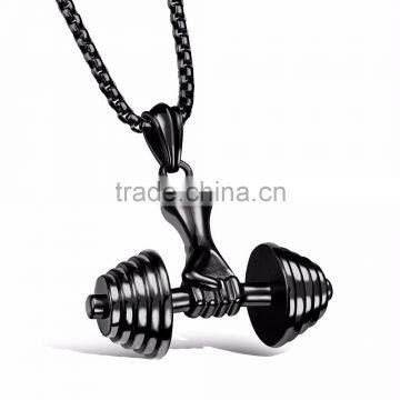 Fashion Men's Silver Black Gold Stainless Steel Dumbbel Pendant Necklace photo-5