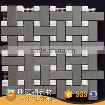 Dark color grey basket weave tile black basalt mosaic tile