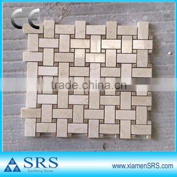 beige marble Crema Marfil mosaic in weave design