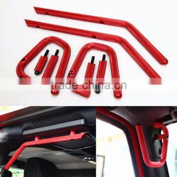 Red Aluminium Alloy Antiskid Hard Mount Front & Rear Grab Bar Handle for Jeep Wrangler JK 2 & 4 Door 2007-2016