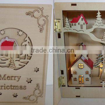 Christmas Laser Wooden Engraving Book LED Box Gift photo-4