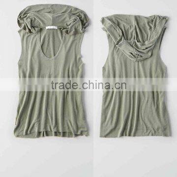 Sleeveless muscle Hooded tank Women Super soft Drapey Blank Sleeveless Hoodies