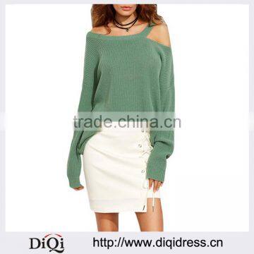 Sexy Knitted Pullover Sweater Women Long Sleeve Asymmetric Cold Shoulder Long Sweater