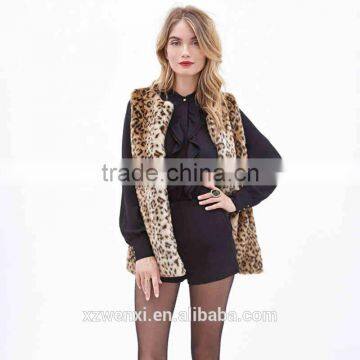 European hot style leopard grain color soft long lady faux fur vest woman dress