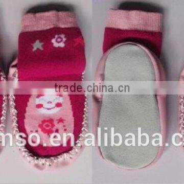 Terry socks up leather sole bottom sewing by handmade