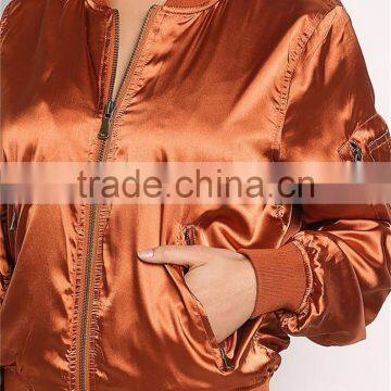 MGOO Foshan Manufacturer Cheap Price Satin Bomber Jacket For Women Shiny Custom Oversized Zip Jackets photo-4