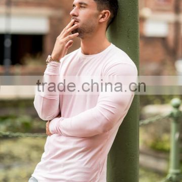 95% Cotton 5% Elastane Mens Long Sleeve Fitted T-Shirt Elongated Gym T Shirt Longline Curved Hem T Shirt OEM