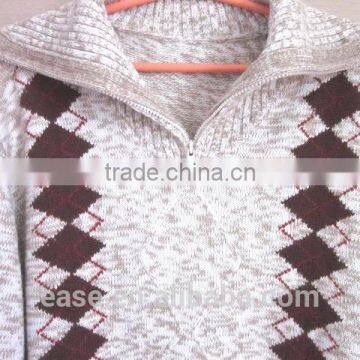 Zip collar neck jacquard style mens multi color sweater