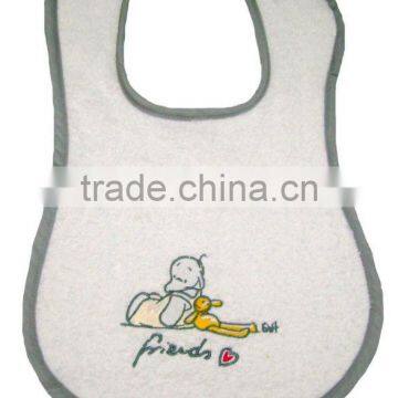 100% Cotton Towel Baby Chin Bibs (White & Embroidery Designs)