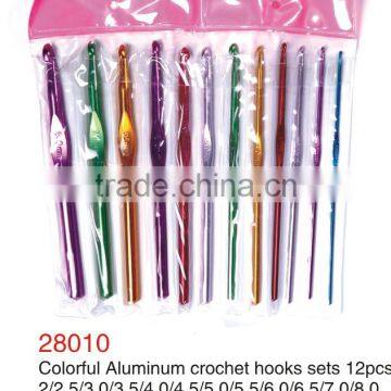 D&D colorful aluminun crochet hooks knitting needle sets 12pcs from 2mm to 8.0mm