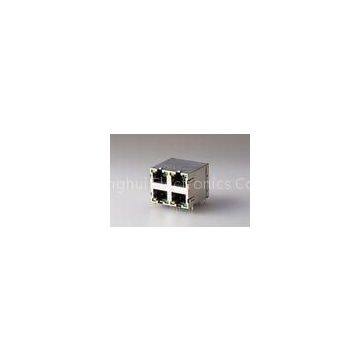 4 Port 90 Degree RJ45  With LED And Shielded , 8P8C Side Enter Gold Plating