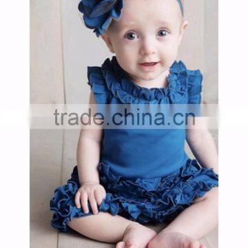 2017 adorable organic cotton baby rompers wholesale baby blue solid color ruffle clothes