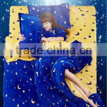 moon&star blue night Korean style design flanne fleece blanket/throw/bedsheet/sabana /manta