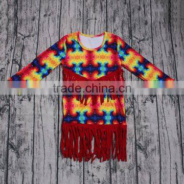 Cheap Wholesale Little Girls Long Sleeve T-shirt Blue Color With Flower Ruffles Boutique Outfits Fall Spring Basic Tops Tees New photo-2