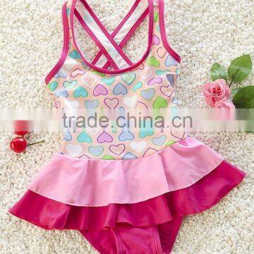 Wholesale kids swimwear girls one piece swimsuit heart printed girls swimwear