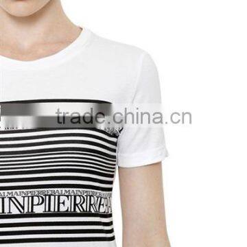 OEM China Manufacturer Silk Screen Printing White T-Shirts For Women,Girls Short Sleeve Slim Cotton T Shirts photo-3