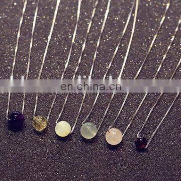 Single Bead Ball Pendant Silver Chain Necklace Colorful Precious Natural Crystal Necklace Jewelry